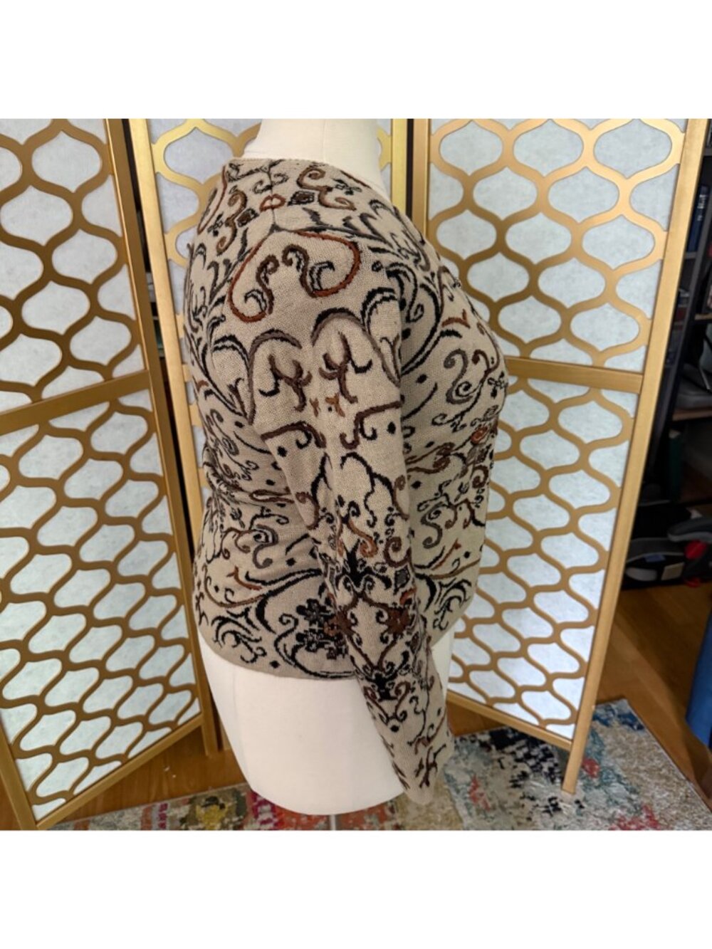 Simply Natural Size S Beige & Black Alpacal Peru Embroidered Cardigan - Picture 8 of 16